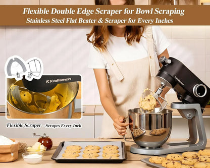 All Metal Stand Mixer DC Motor, Heavy Pizza Dough Mixer 5.3 QT | Multifuncational Kitchen Mixer with 4 Stainless Steel Attachments and Universal Hub, Quiet Operation with Timer, 8-Speed3