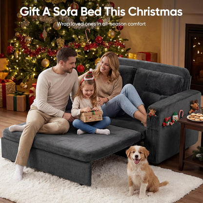 52" Sleeper Convertible Sofa Bed Couch, 3-In-1 Pull Out Couches for Living Room, with 2 Pillows, 6 Side Pockets, Easy Assembly, Grey9