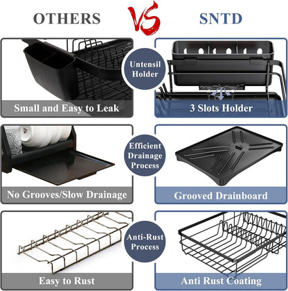 Dish Drying Rack for Kitchen Counter with Utensil Holder, Black4