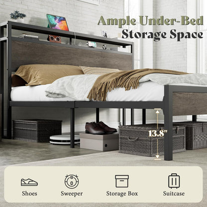 King Size Platform Bed Frame with Charging Station4