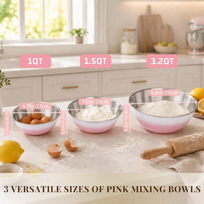 Pink Gradient Mixing Bowls with Measurements, 3-Piece Set3
