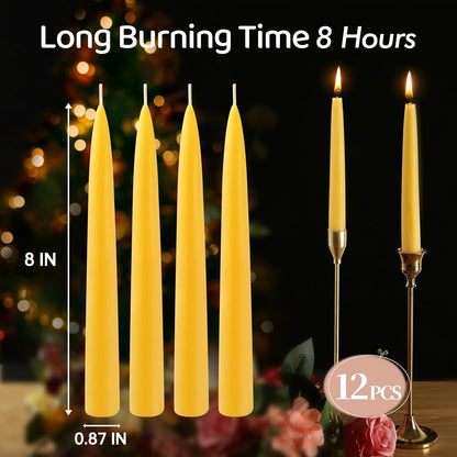 Beeswax Taper Candles,Pure Bees Wax Candle Sticks,8 Inch,12 Pack,Non-Toxic4