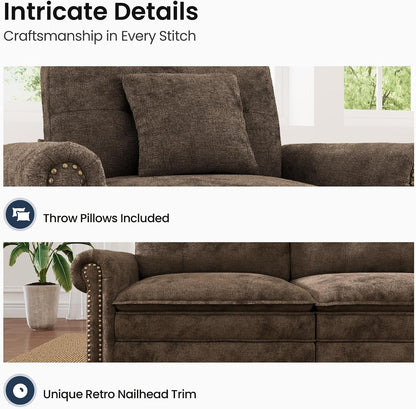 Modular Sectional Sofa Set Living Room 3-Piece Extra Deep Seats | Mid-Century Modern 6-Seater Cloud Couch Set, Grayish Brown, Rolled Arms & Nailhead Trim, Wider Seats, Chenille Furniture Set8