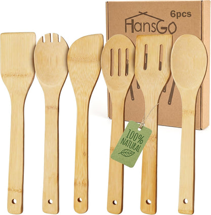 Bamboo Kitchen Utensils Set – 6-Piece Wooden Cooking Set for Nonstick Cookwares and Cast Iron Pans, Durable Wooden Spoons, Perfect Housewarming Gifts, Apartment Essentials1
