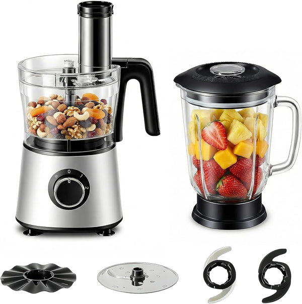 1.5L Food Processor, Electric Food Chopper, 2 Cups | for Meat, Vegetables, Dough, Puree, Shredding Blending, 2 Adjustable Speeds, Sharp Blades, Safety Lock, Silver1