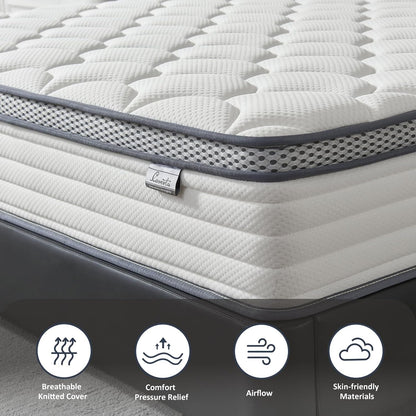 Full Size Mattress - 12 Inch Hybrid Mattress in a Box, Individual Pocket Springs, Medium Firm, Pressure Relief, Breathable Comfort and Durable8