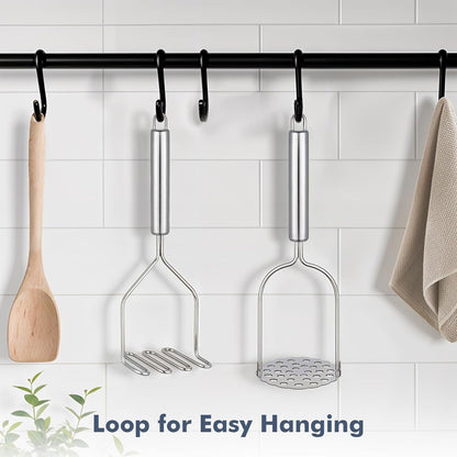 2PCS Stainless Steel Mashed Potato Masher for Vegetable, Ground Beef | Multipurpose Food Smasher, for Avocado Beans Salad Fruits & Vegetables, Sturdy Kitchen Utensils, Easy to Clean & Store5