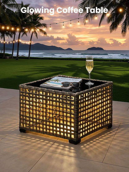 5 Piece Outdoor Patio Furniture with 3 Seat Sofa,Rattan Wicker Coversation Set with Swivel Rocking Chair,Balcony Sofa Set with Shiny Table for outside Porch Backyard Pool, Dark Grey2