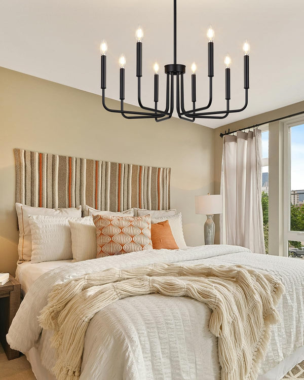 8 Light Black Chandelier, Farmhouse Chandelier for Dining Room Light Fixture Hanging, UL Listed Industrial Modern Chandelier for Bedroom, Foyer, Kitchen, Living Room, No Assembly Required9