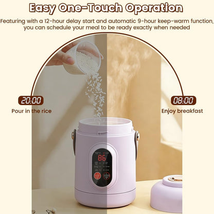 Mini Rice Cooker 3 Cups Uncooked, 500W Small Portable Electric Pot with Non-Stick Pot, 12-Hour Timer Delay & Keep Warm Smart Control Multifunction Cooker, BPA Free for 1-3 People Dorm Travel Camping4