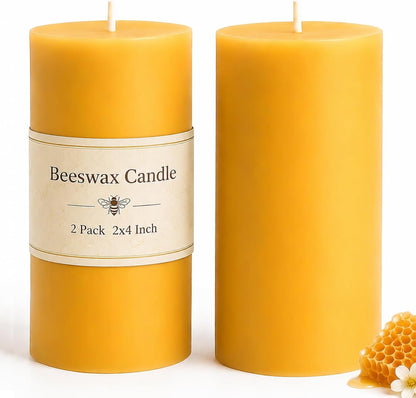 Beeswax Pillar Candles 2X4 Inch 2 Pack, Unscented Bee Wax1