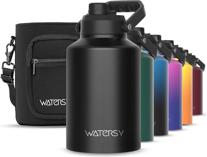 1 Gallon Water Bottle Insulated(Cold for 48 Hrs),Bpa Free&Leak Proof,128Oz Stainless Steel Water Jug with Handle for Gym,Hiking,Camping&Travel,Black Large Thermo1