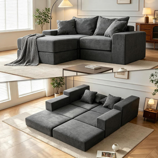 Modular Sectional Loveseat Cloud Sofa with Ottoman, Grey, 79''1
