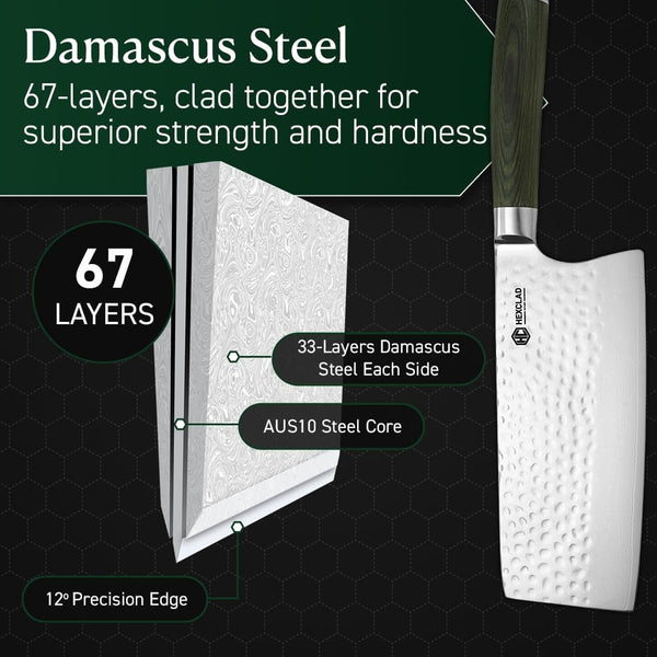 Hexclad 7" Japanese Damascus Stainless Steel Cleaver Knife, Full Tang4