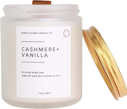 Crackling Wood Wick Vanilla Cashmere Scented Candle Natural Soy Wax 50 Hrs Long Lasting Hand-Poured Highly Scented Crackle Wooden Wick Soothing Sound1