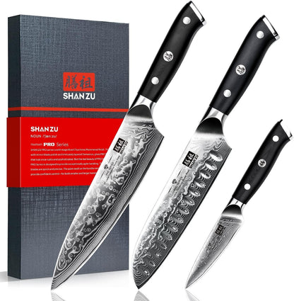 Damascus Knife Set, Japanese Super Steel 3 PCS Damascus High Carbon Professional Ultra-Sharp Kitchen Chef Knife Set with G10 Handle Gift Box1