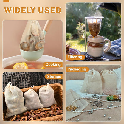 20 Pcs Muslin Bags with Drawstring, Reusable Tea Bags, Spice Bags for Cooking Soup/Herb/Loose Leaf Tea, Natural Cotton Small Cheese Cloth Bag for Straining, Sachet Bags Empty, 4 X 3 Inches6