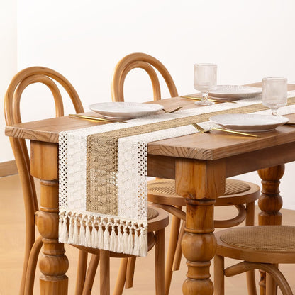 Ivory& Burlap Boho Macrame Farmhouse Woven Table Runner 36Inch2
