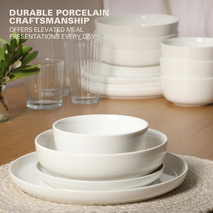 Plates and Bowls Sets - Dinnerware Set for 4, 16-Piece White Dishes — Ceramic Dish Set| Microwave & Dishwasher Safe Dishes - Oslo Collection4