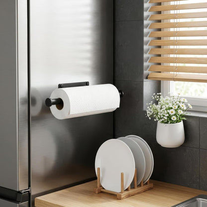 Paper Towel Holder Wall Mount - Self Adhesive No Drill or Drilling, SUS304 Stainless Steel - Kitchen, Bathroom, Sink, Pantry, Fridge(Black)2