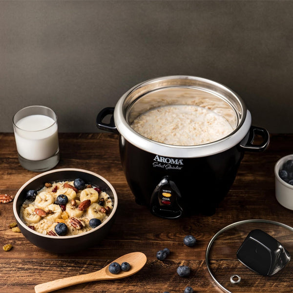 Housewares Select Stainless Rice Cooker & Warmer with Uncoated Inner Pot, 3-Cup(Uncooked)/6-Cup(Cooked)/ 1.2Qt, ARC-753SGB, Black7