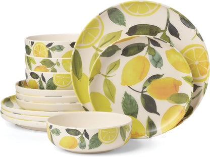 24 Seven Lemon Melamine 12-Piece Dinnerware Set for 41