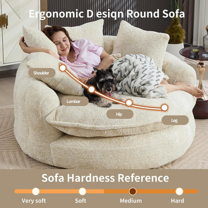 Oversized Chenille round Sofa, Fluffy Reading Chair for Living Room3