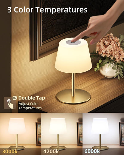 Outdoor Cordless Table Lamp, IP65 Waterproof 4500Mah Rechargeble Shower Lamp, Dimmable Touch Lamp, LED Night Light Lamp for Bathroom Patio Camping Restaurant Home 1 Pack (Gold)6