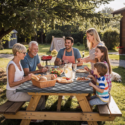 Fitted Waterproof Picnic Table Cover with Bench Covers Heavy Duty Elastic Outdoor Camping Tablecloth for 6 Foot Rectangle Tables Summer Rv Accessories Patio Garden Road Trip Essentials Gifts6