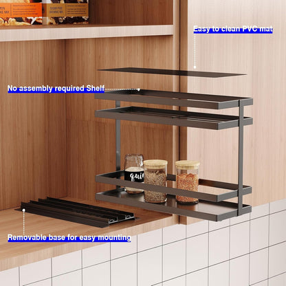 2 Pack Pull Out Spice Rack Organizer for Cabinet, 2 Tier Metal Slide Out Seasoning Organizer and Storage Heavy Duty Vertical Spice Rack Shelf Pullout for Kitchen Cabinets No Drilling (Black)3