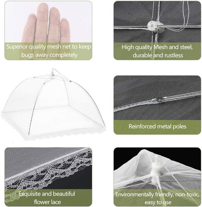 Food Covers for outside Mesh: 3 Pack 14 Inch Fine Net | Pop up Fly Net for Fruit - Reusable & Collapsible Screen Umbrella Food Tent for Outdoor Picnic Party BBQ Serving4