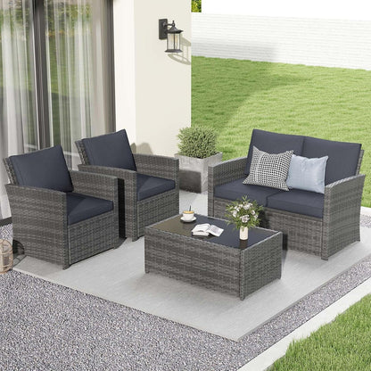 4 Piece Patio Furniture Set, Wicker Patio Conversation Set, Dark Gray7