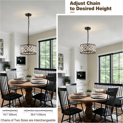 12.4" Black Crystal Chandelier, Morden 3-Light Dining Room Light Fixture8