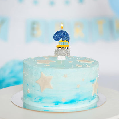 2St Birthday Number Candles for School Bus Blue and Silver Birthday Decorations for Boys for Cakes, Parties, Anniversary Celebrations, Bakery Decorations (Number-02)6