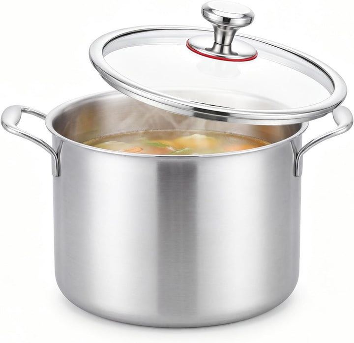 Ptaciow 7 Quart Titanium Soup Pot,Pure Healthy Titanium Pots for Cooking | No Coating Stock Pot with Lid Induction All Stovetops,Large Capacity Cooking Pot for Soup,Pasta Sturdy & Double Handle
