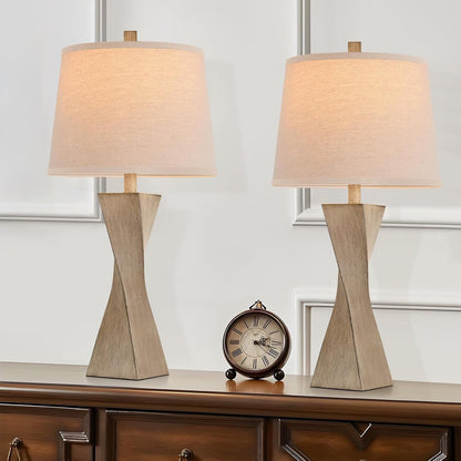 Bedside Lamps Set of 2 Unique Modern Vintage Table Lamp Rustic Farmhouse Desk Lamps for Living Room End Tables Bulb Not Included, Linen Shade, 26.5 In,Grey1
