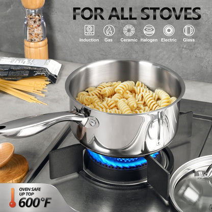 3 Quart Saucepan with Lid, 18/10 Stainless Steel Sauce Pan with Tri-Ply Bottom, 3QT Sauce Pot, Induction Compatible6