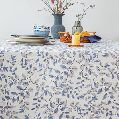 Rustic Tablecloth Classic Plant Leaf Printed Linen Fabric Table Cover Farmhouse Decoration 52X70 Inches Rectangle/Oblong Blue for Kitchen Dining8
