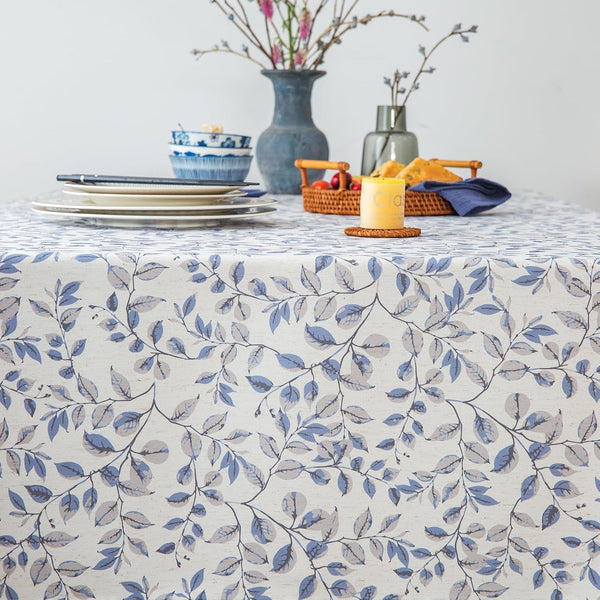 Rustic Tablecloth Classic Plant Leaf Printed Linen Fabric Table Cover Farmhouse Decoration 52X70 Inches Rectangle/Oblong Blue for Kitchen Dining8