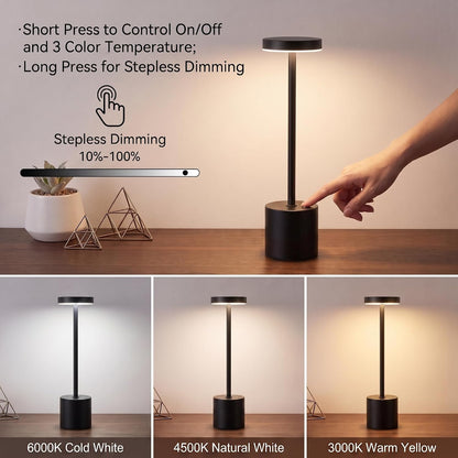 Cordless Table Lamp Set of 2, Black Rechargeable Table Light3