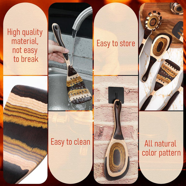 9 Pcs Brown Pakkawood Wood Kitchen Utensils Cooking Set6