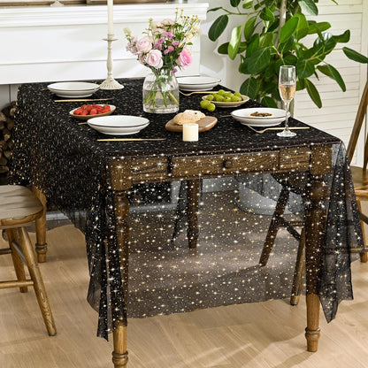 Black Gold Star Gauze Tablecloth 60X120 Inch Rectangular7