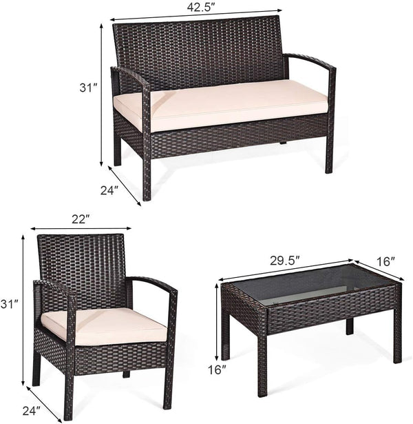 8 PCS Patio Rattan Conversation Furniture Set Cushioned Seat Glass Tabletop2