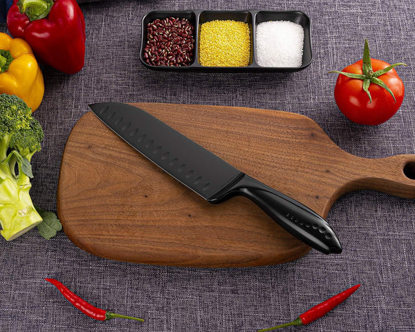 Santoku Knife 7 Inch, Sharp Japanese Style Chef'S Kitchen Knife with High Carbon Stainless Steel Blade, Black8