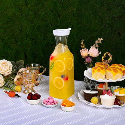 Set of 4 Plastic Carafe with Lid, 50 Oz Carafes for Mimosa Bar, Square Base Juice Containers, Water Bottle, Milk Container, Clear Beverage Containers for Fridge- HAND WASH ONLY7