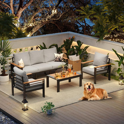 Aluminum Patio Furniture Set 5 Seats, Oversized Outdoor Sectional with Washable Thick Cushions, Coffee Table, Patio Conversation Sets for Porch, Balcony, Deck7