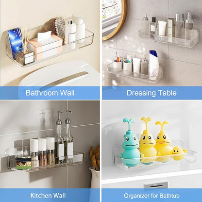 Acrylic Wall Mounted Shower Caddy, Large, Adhesive Bathroom Shelves8