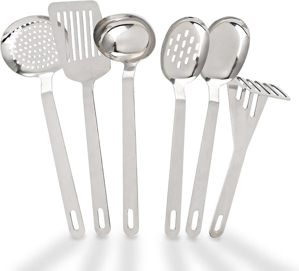 Kitchen Utensils Set Stainless Steel – 6-Piece Stainless Steel Cooking Utensils – Potato Masher, Skimmer Fork, Solid Spoon, Slotted Turner, Perforated Spoon, Gravy Ladle1