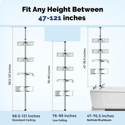 Shower Caddy Tension Pole, 4 Tier Corner Shower Shelves - Silver2