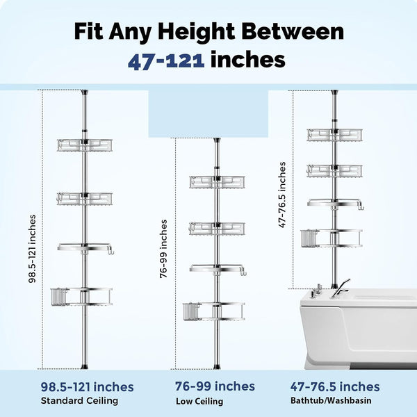 Shower Caddy Tension Pole, 4 Tier Corner Shower Shelves - Silver2